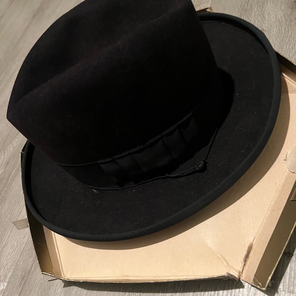 1930s Stetson famous ten, Carter detachable leather sweatband, Black,Size6-7/8-7